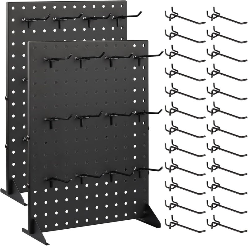 Alffun 2Pcs Pegboard Display Racks with 24 Peg Hooks for Craft Show Display Rack, Metal Merchandise Display Rack for Boutique, Retail Stores, Vendors & Events (17" X 13", 2 Pack) - Image 1